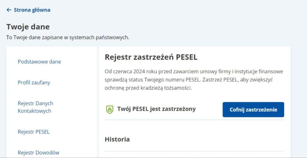 pesel zastrzezony